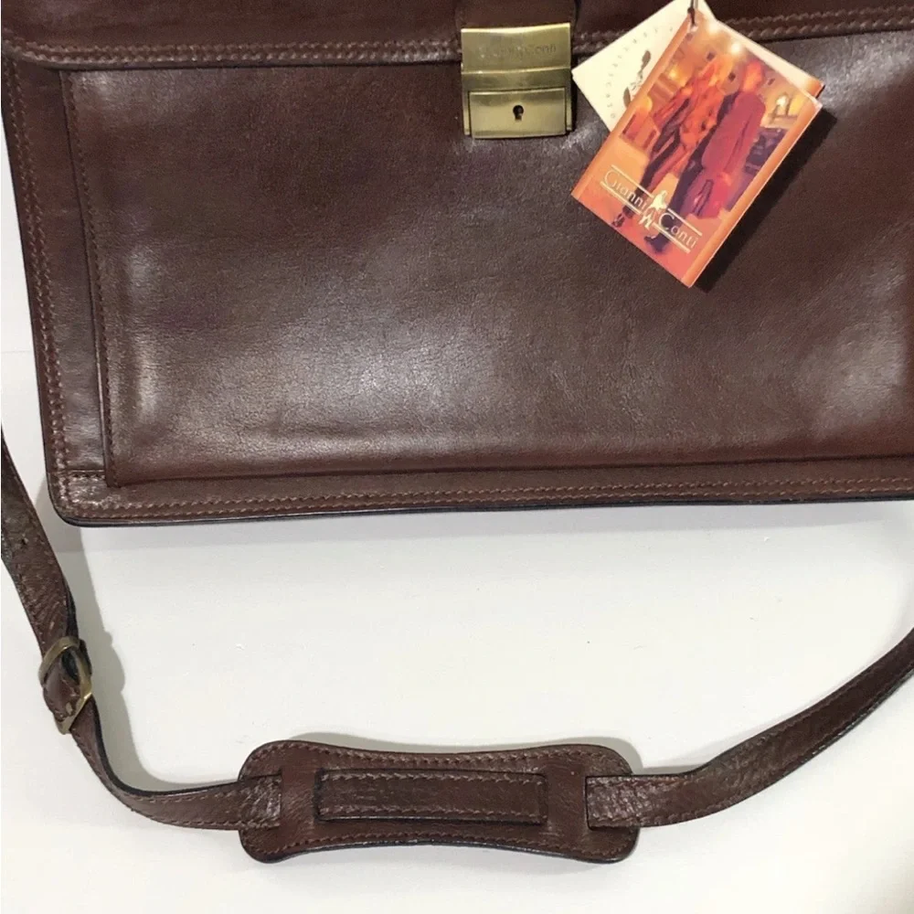 Gianni Conti Vera Pelle Genuine Leather Briefcase Messenger Bag With Key